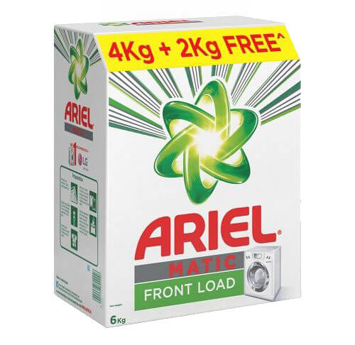 Ariel Matic Front Load Detergent Powder 4 Kg with 2 kg Free Carton (Pack of 2 Cartons) (12 Kg)