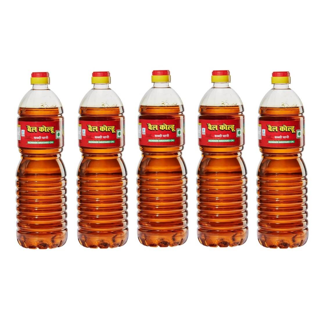 Bail Kolhu Kachi Ghani Mustard Oil 1 Litre (Pack of 5 Bottles)