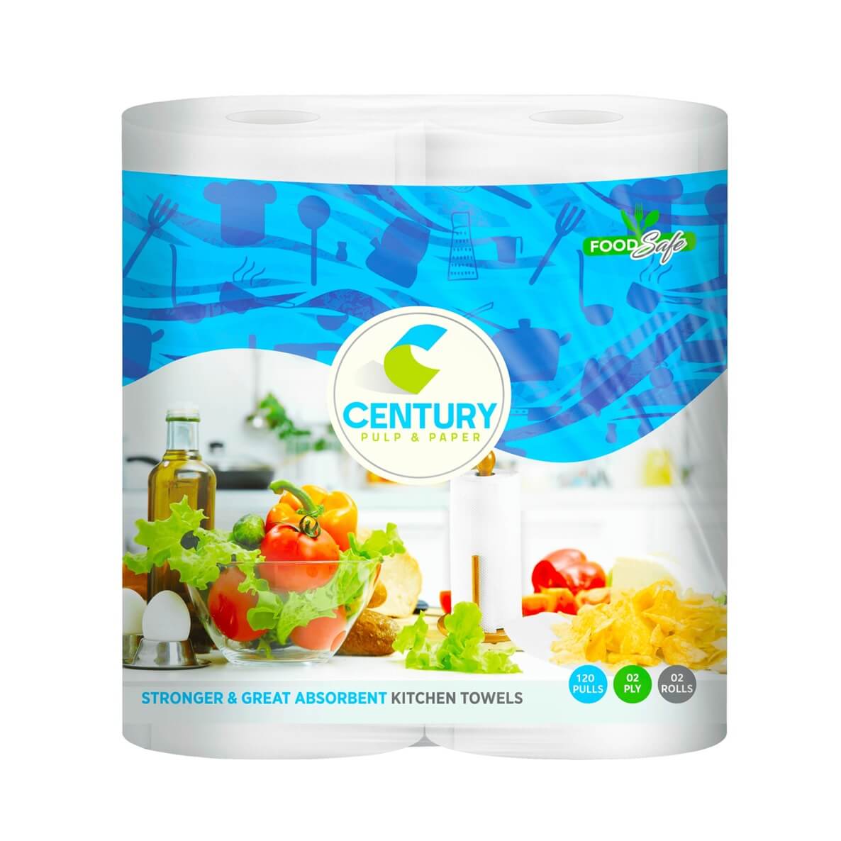 Century Kitchen Tissue Roll 120 Pulls - 2 Roll Pack - Stronger & Great Absorbent Kitchen Towels