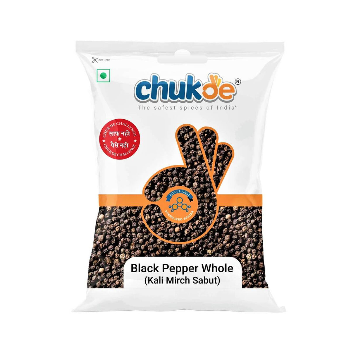 Chukde Spices Kali Mirch Sabut (Black Pepper Whole) 100 gram Pack