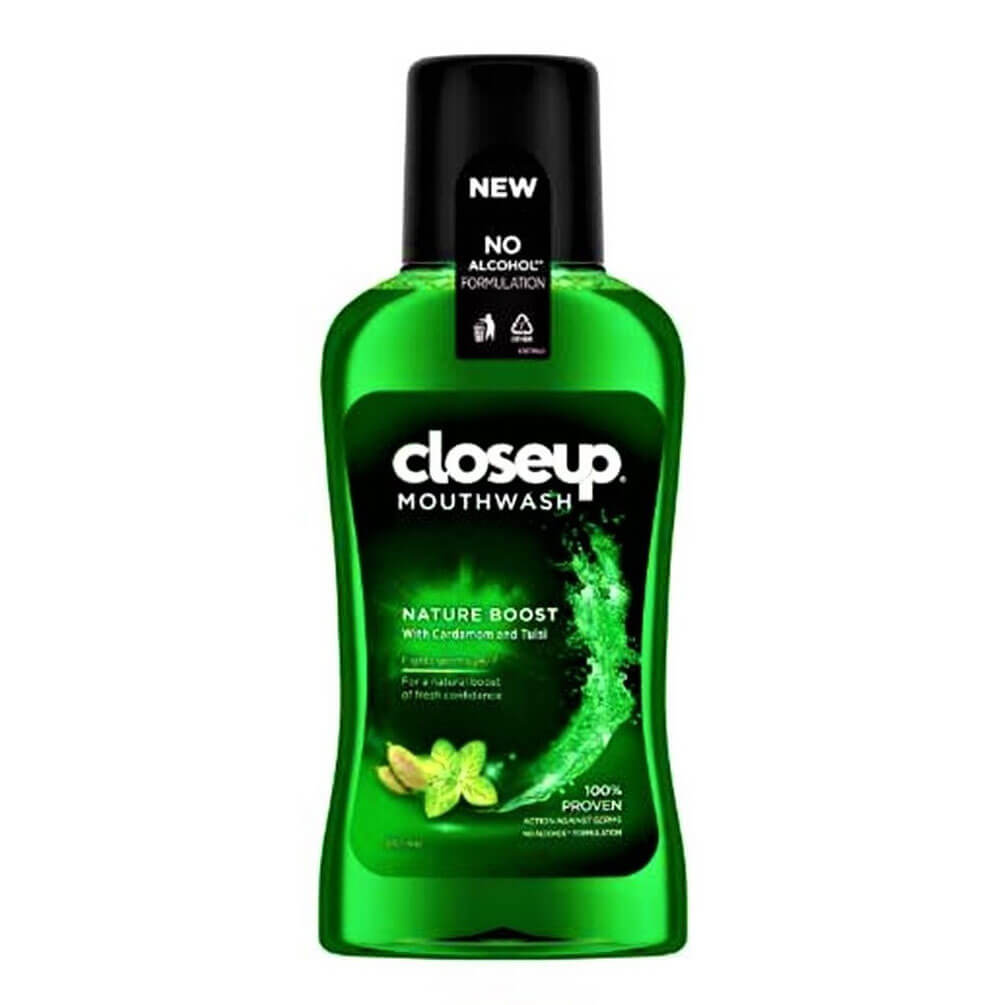 Close-UP Nature Boost Mouth Wash with cardamom and Tulsi 250 ml Bottle