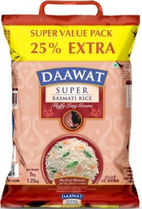 Daawat Basmati rice Super 25 % Extra on 1 Kg & 5 Kg Pack