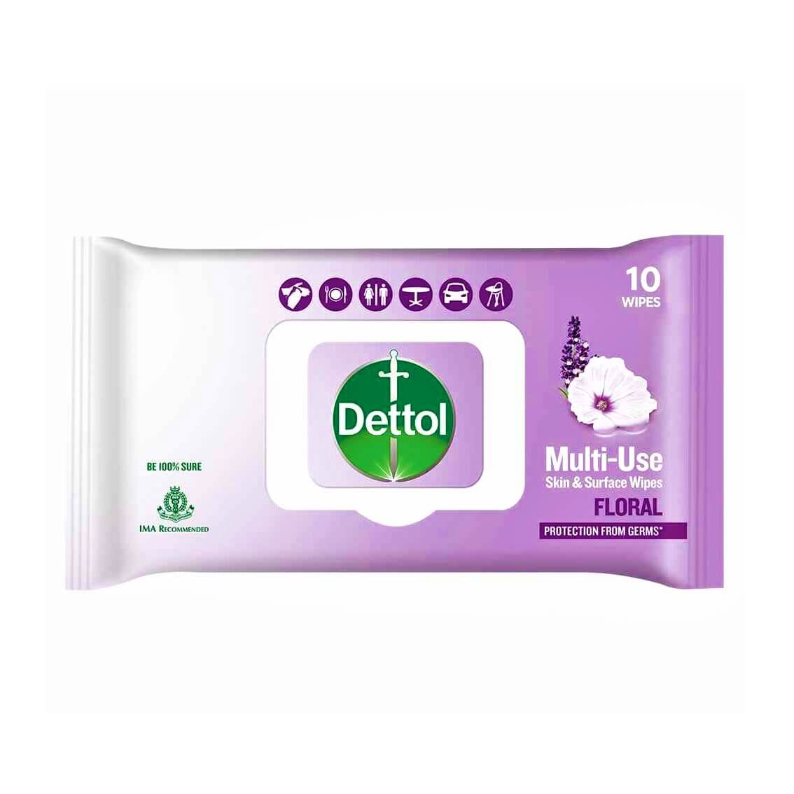 Dettol Floral Multi Use Skin & surface Wipes - 10 Wipes Pack