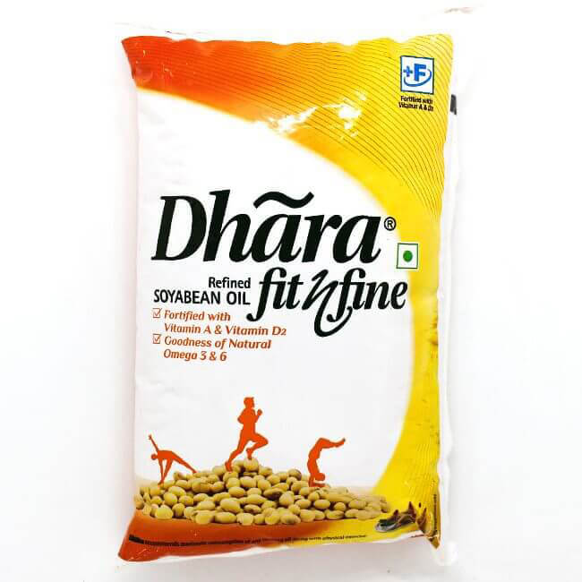 Dhara Refined Soyabean Oil 1 Litre Pouch (Pack of 5)