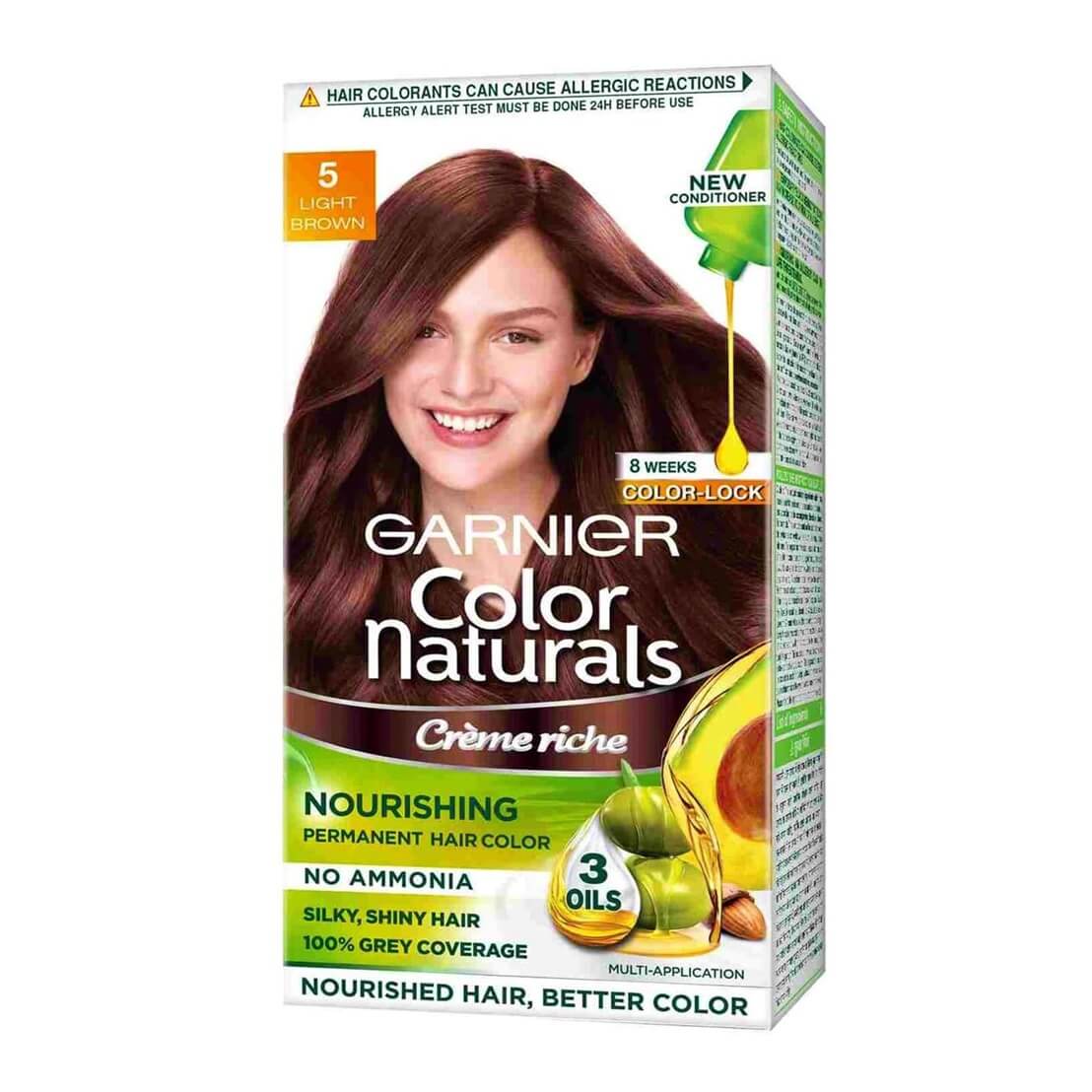 Garnier Color Natural Cream Hair Color Shade 5 Light Brown (70ml + 60g) Pack