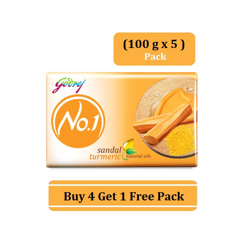 Godrej No.1 Soap with Sandal & Turmeric 100 g - Buy 4 Get 1 Free Pack