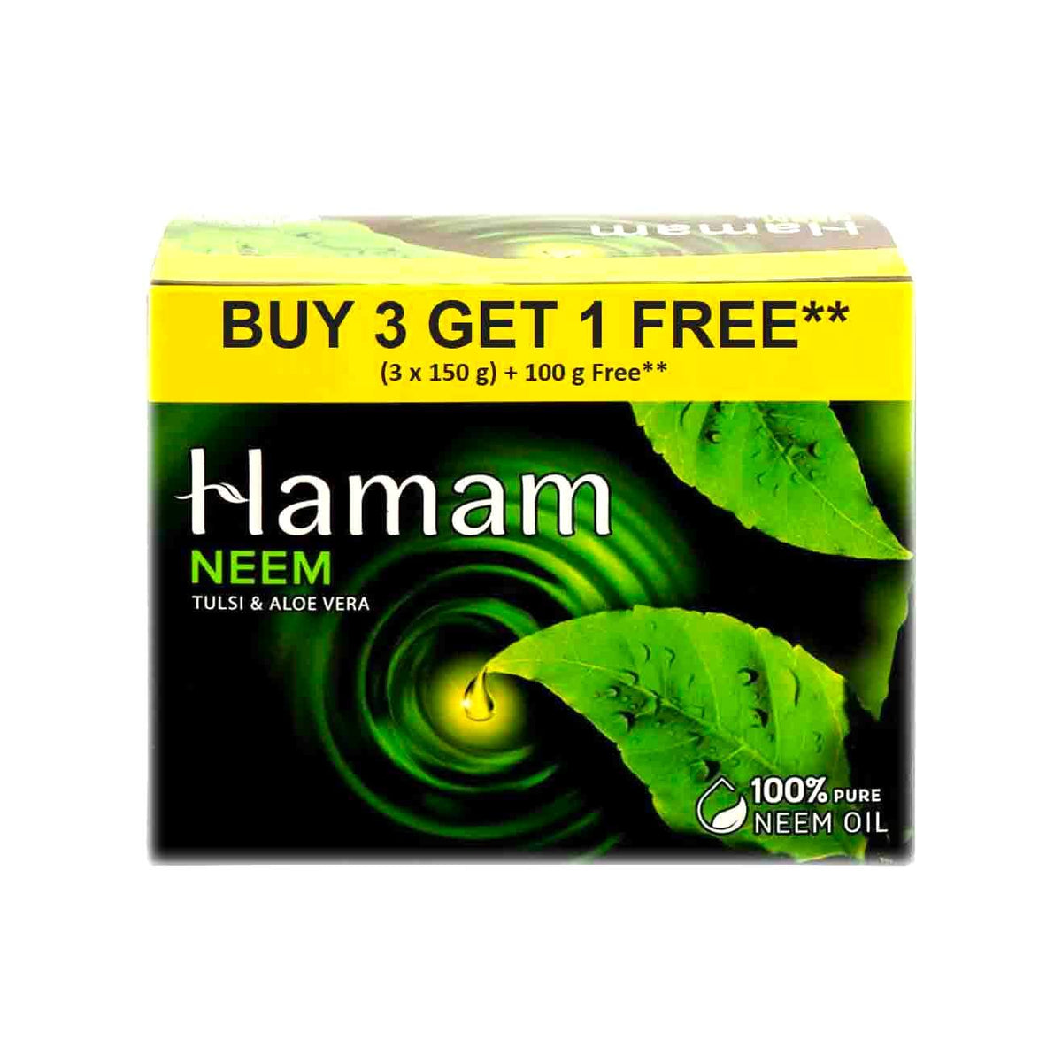 Hamam Soap Neem Tulsi & Aloe Vera 100 % Neem Oil 450 g Pack (3 Soap of 150 g Pack)