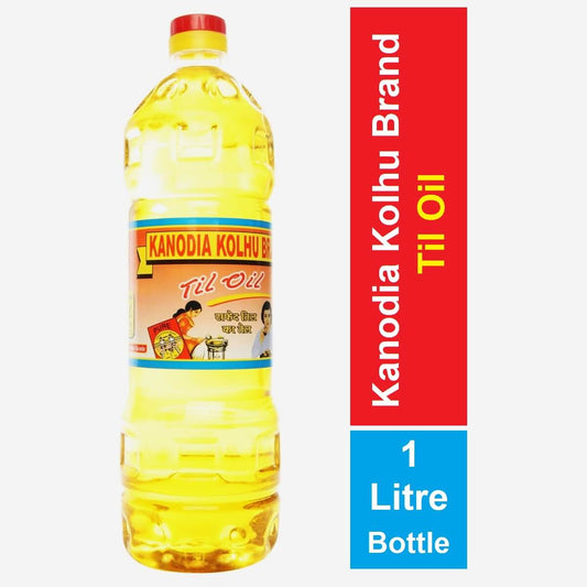 Kanodia Kolhu Brand White Seasame / Til Oil - 1 L Bottle - Pack of 60 Bottle