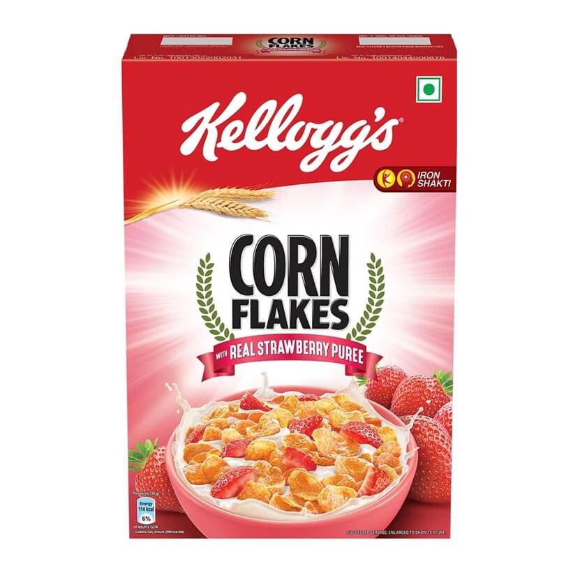 Kellogg's Corn Flakes Real Strawberry Puree Breakfast Cereal 300 g & 575 g Pack