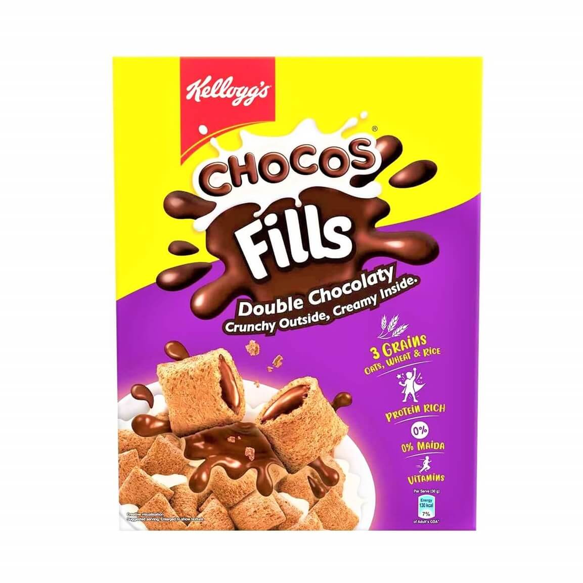 Kellogg's Chocos Fills Double Chocolaty- Crunchy Outside & Chocolaty Inside - Anytime Snack - 250 g Pack