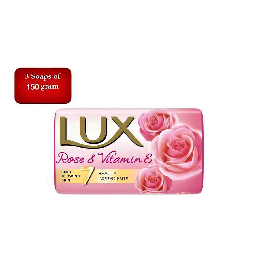 Lux Rose & Vitamin E Soft Glowing Skin Beauty Soap (3 x 150 g) Pack