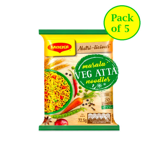 Maggi Nutri Lucious Masala Veg Atta 2 Minute Noodles - 5 Pack of 72 gram