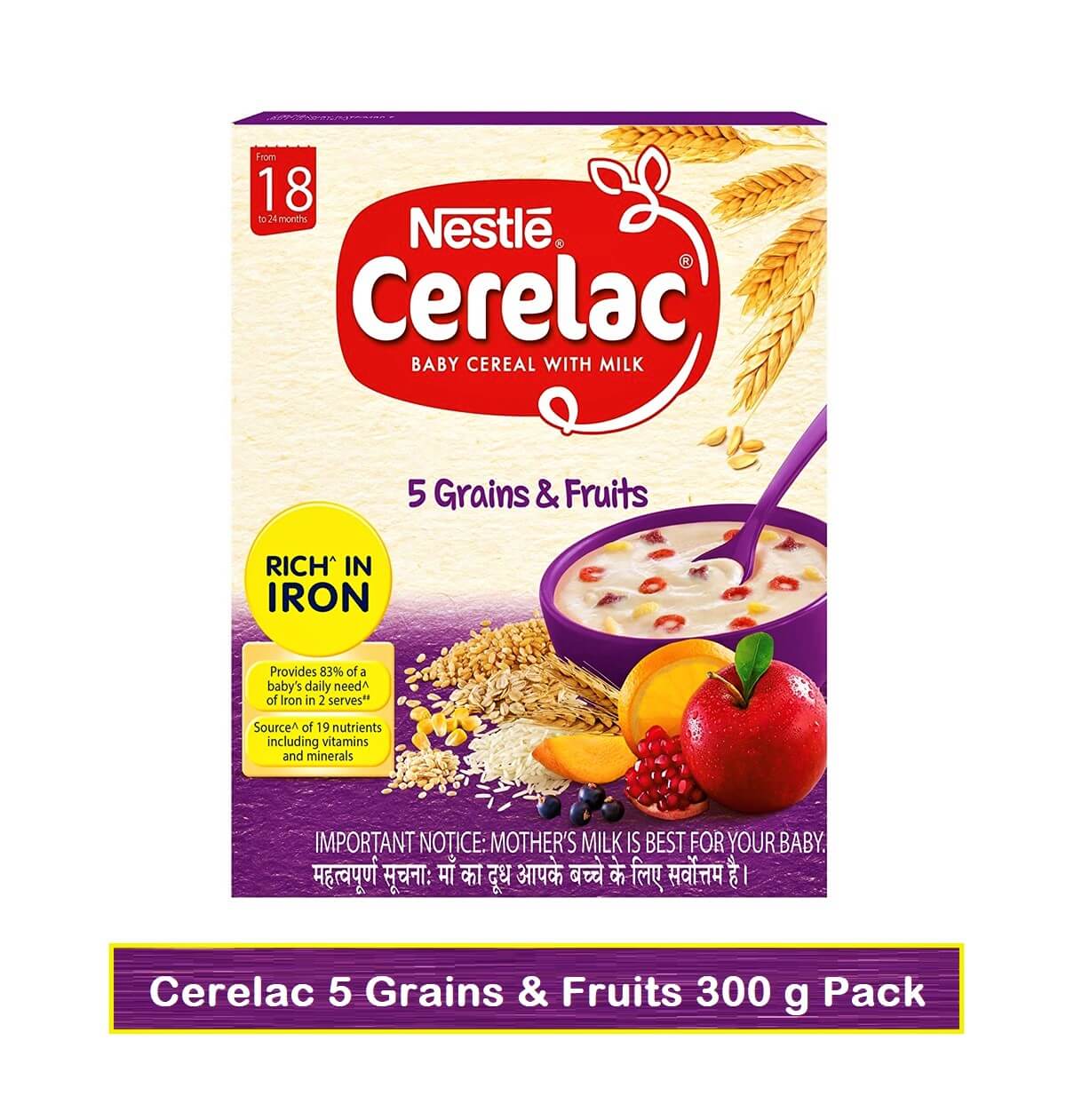 Nestle Baby Cerelacs with Milk 5 Grains and Fruits 300 g Carton