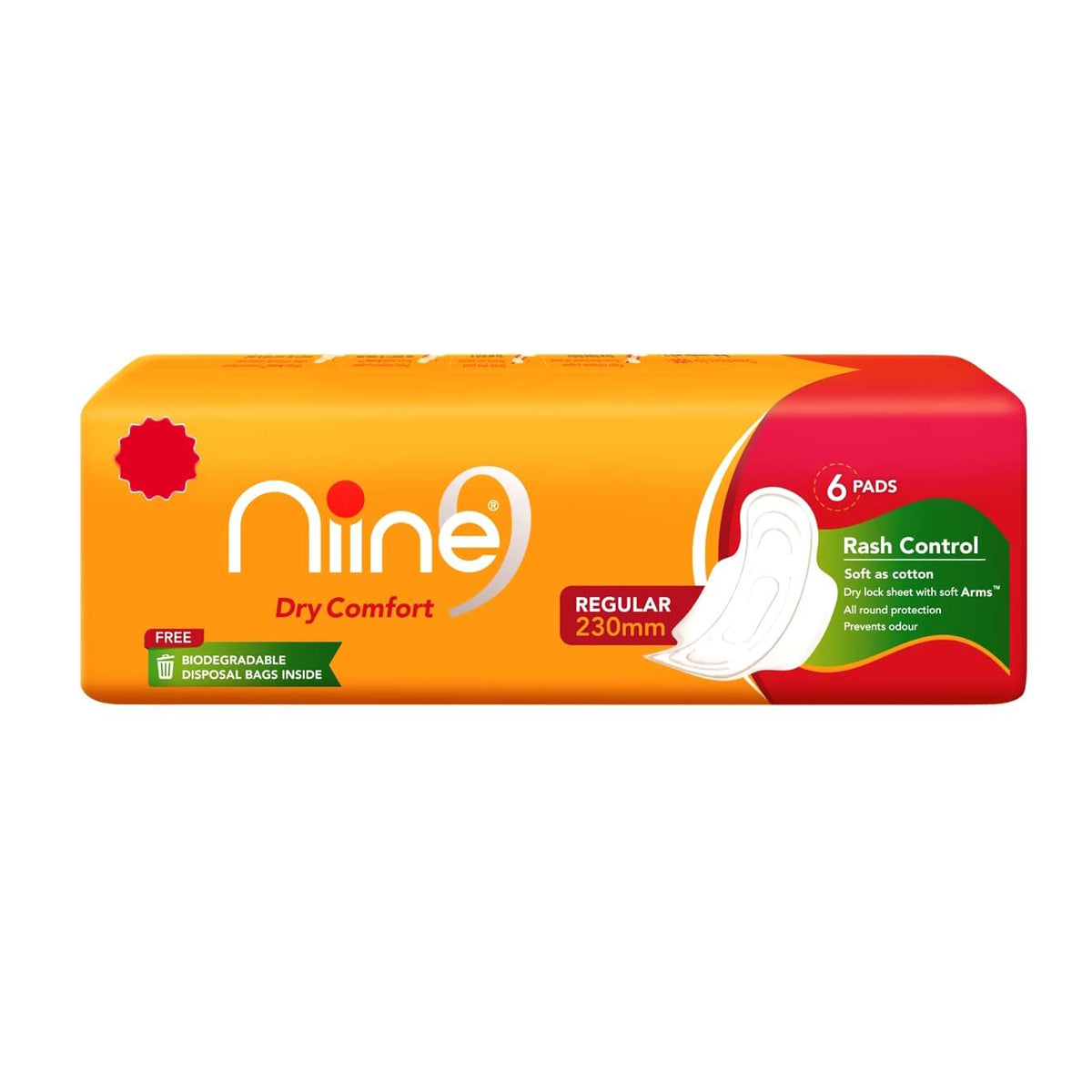 Nine Sanitary Pads Dry Comfort Regular 6 Pads Pack