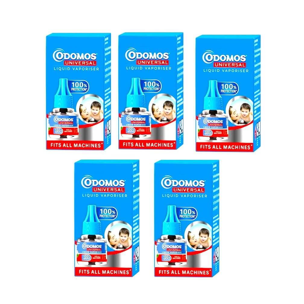 Odomos Universal Liquid Vaporiser Refill, Pack of 5 Refills of 45 ml