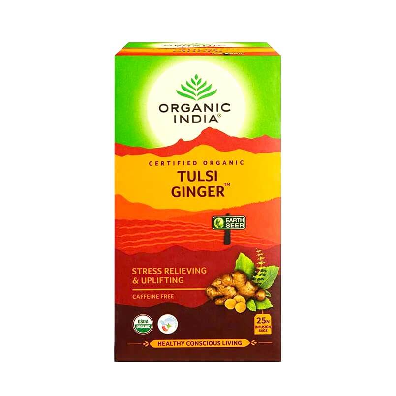 Organic India Tulsi Ginger Green Tea 25 Tea Bags Carton