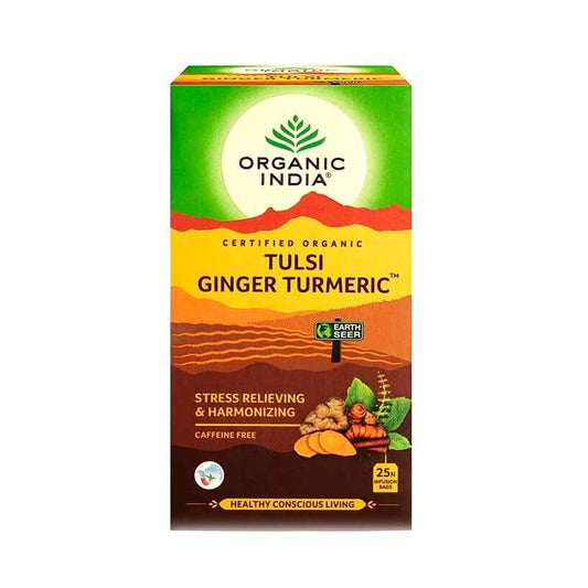 Organic India Tulsi Ginger Turmeric Green Tea 25 Tea Bags Carton