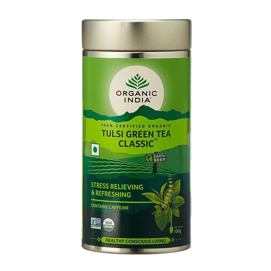 Organic India Tulsi Green Tea Classic (Loose) 100 g Tin Jar