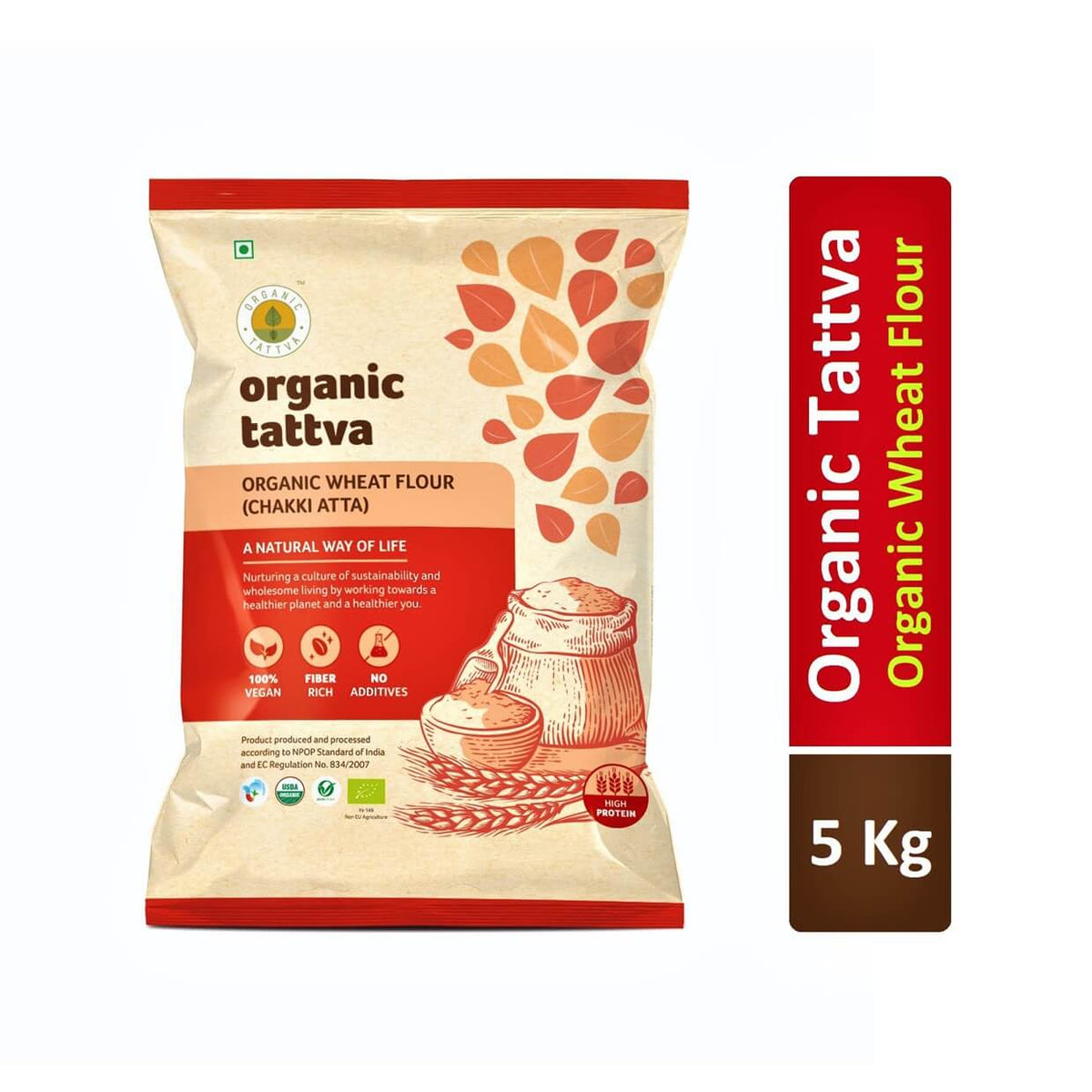 Organic Tattva Organic Wheat Flour (Chakki Atta) 5 Kg Pack