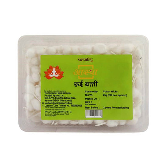 Patanjali Aastha Rui Batti (Cotton Wicks) 25 g (200 Pc Approx) Box