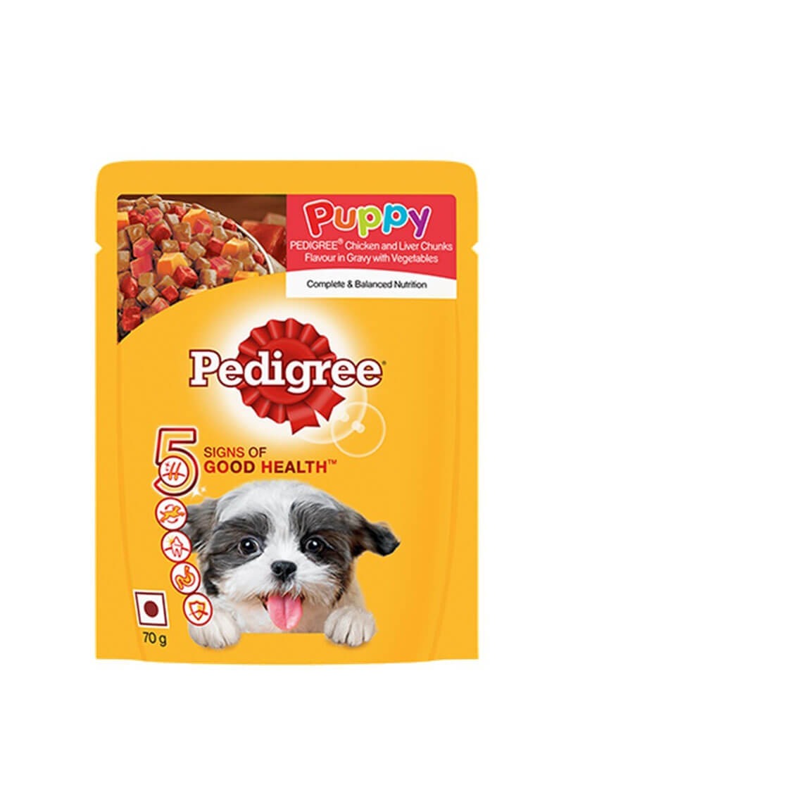 Pedigree Dog Food Puppy Gravy Chicken & Liver Chunks flavour with vegetables 10 Pcs of 70 g Pack