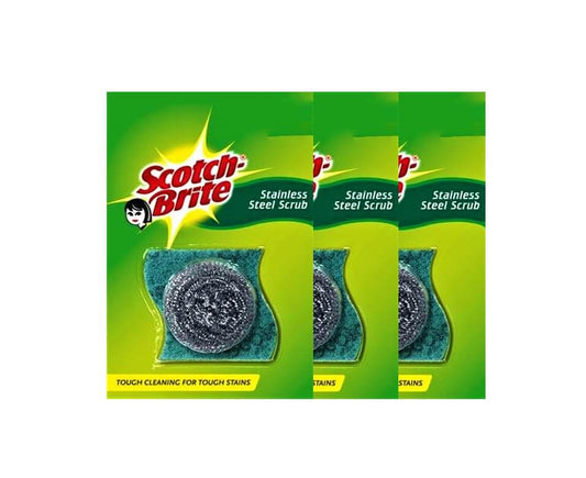 Scotch Brite Stainless steel Scrubber with 1 Pc Scrub Pad - Tough Cleaning For Tough Stain - 3 Unit-Pack