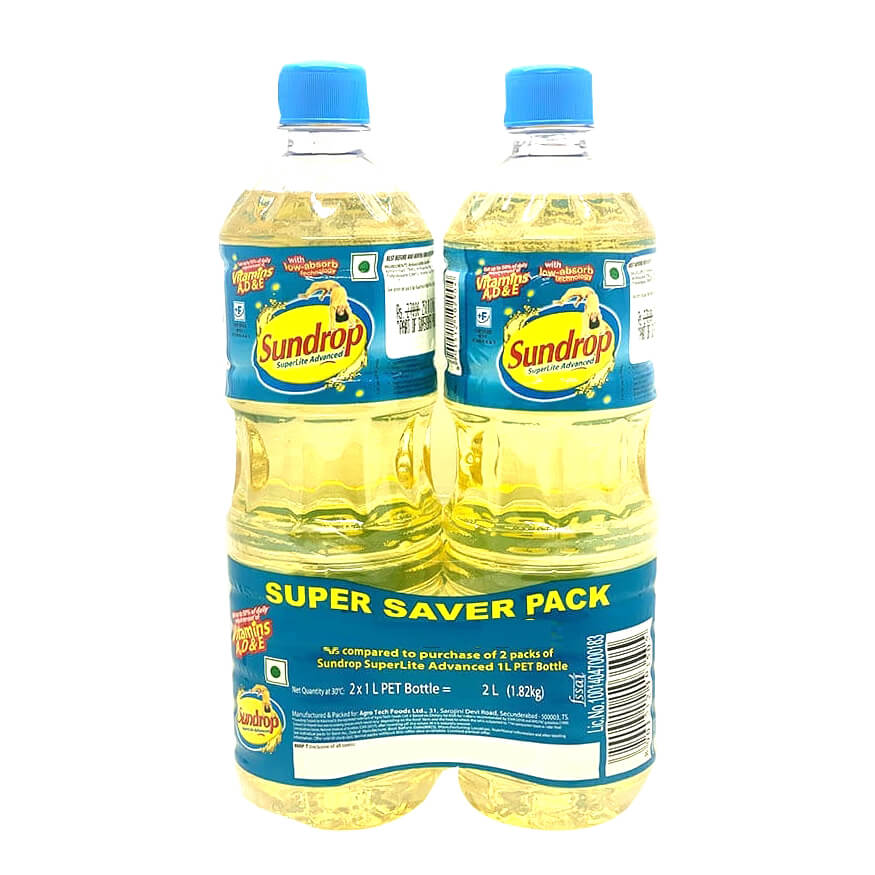 Sundrop Superlite Advanced Refined Sunflower Oil - 2 L (1 L Bottle x 2) Pack