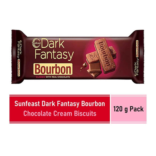 Sunfeast Dark Fantasy Bourbon Chocolate Cream Biscuits - 120 g Pack