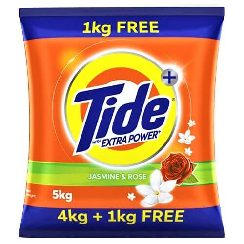 Tide Plus Extra Power Jasmine & Rose Detergent Powder 4 Kg + 1 Kg Free Packet