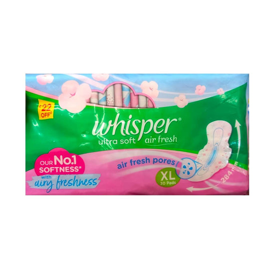 Whisper Ultra Soft Air Fresh Sanitary Pads - 30 Pads - XL & XL+ Size